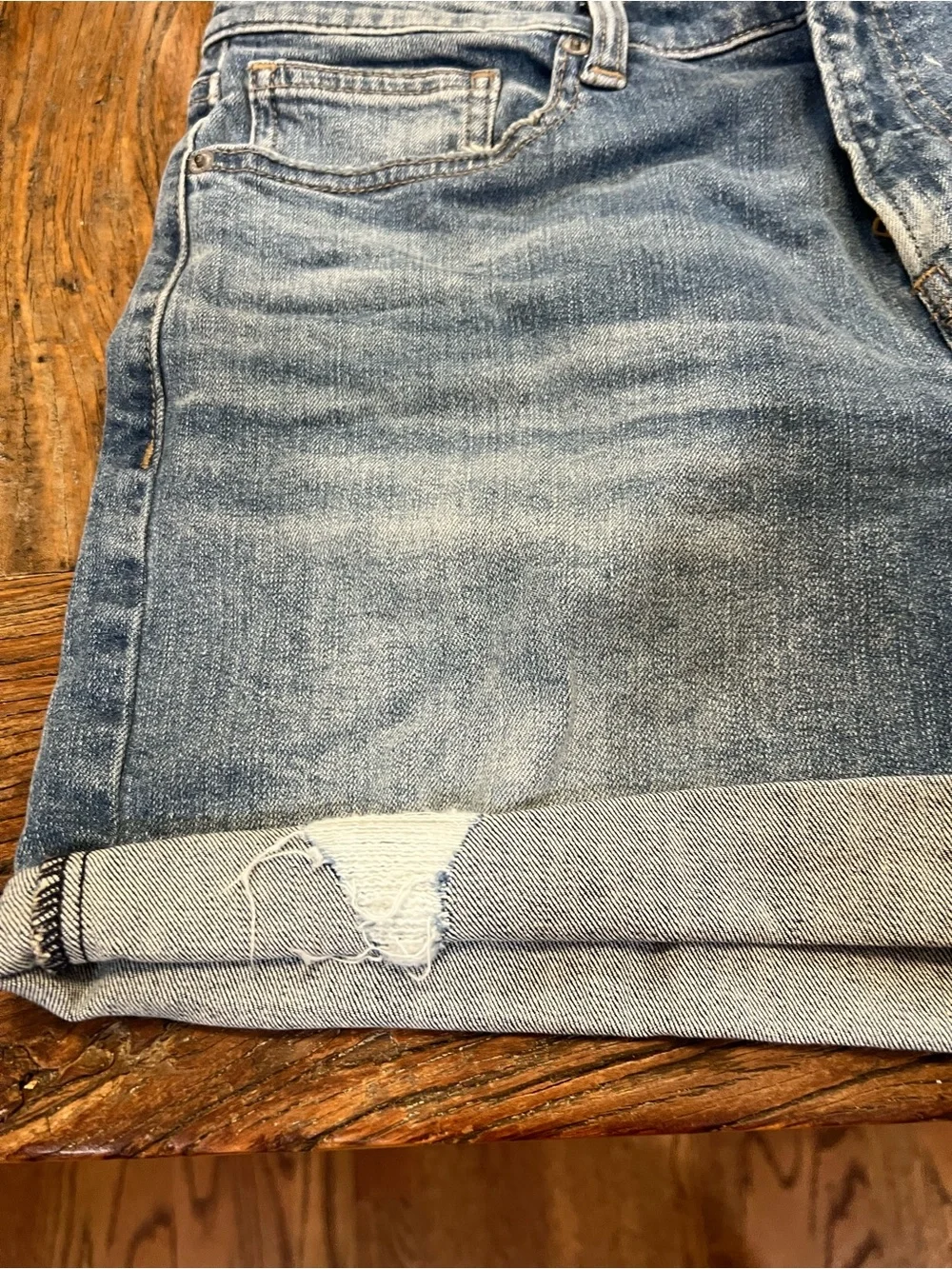 Lucky Brand Washed Light Blue Distressed Roll-Cuff Denim Shorts